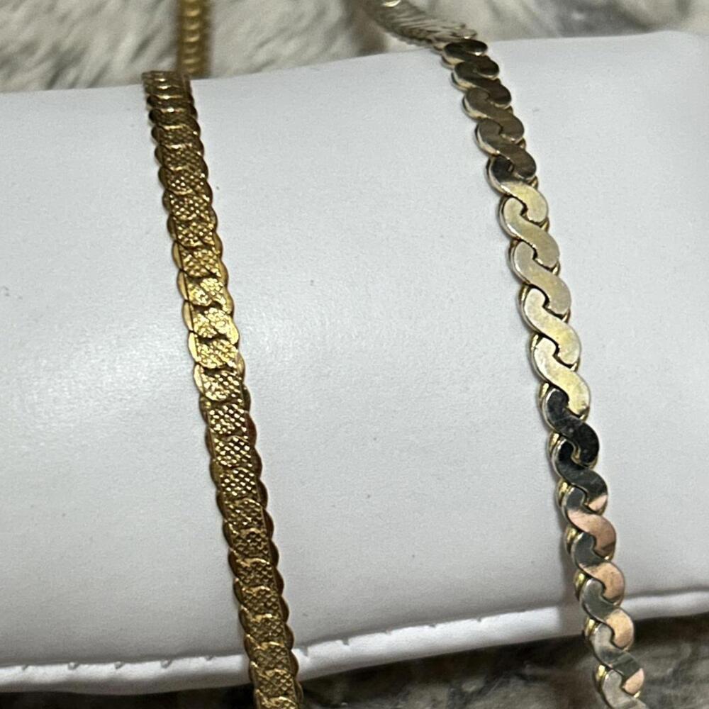 Vintage Glam Gold Silver Tone Flat Rope Chain Bracelet Bundle Lot of 2